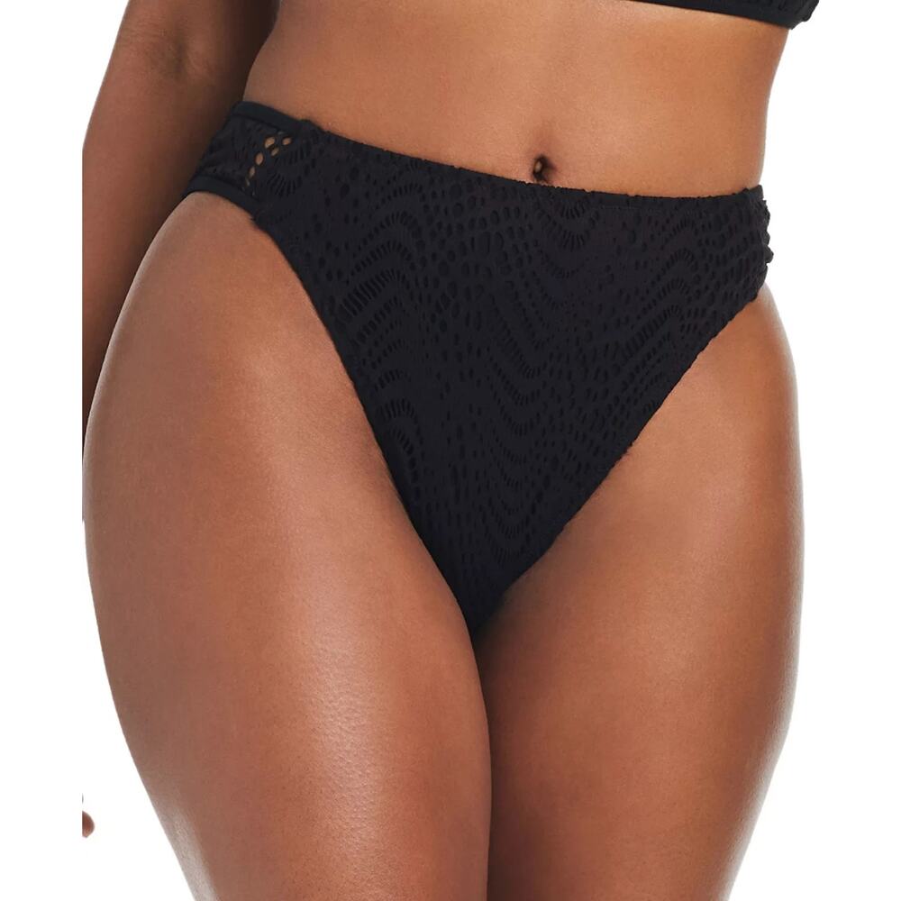 Bar III Women's Crochet High-Rise Side-Tab Bottoms Black Size L 1068
